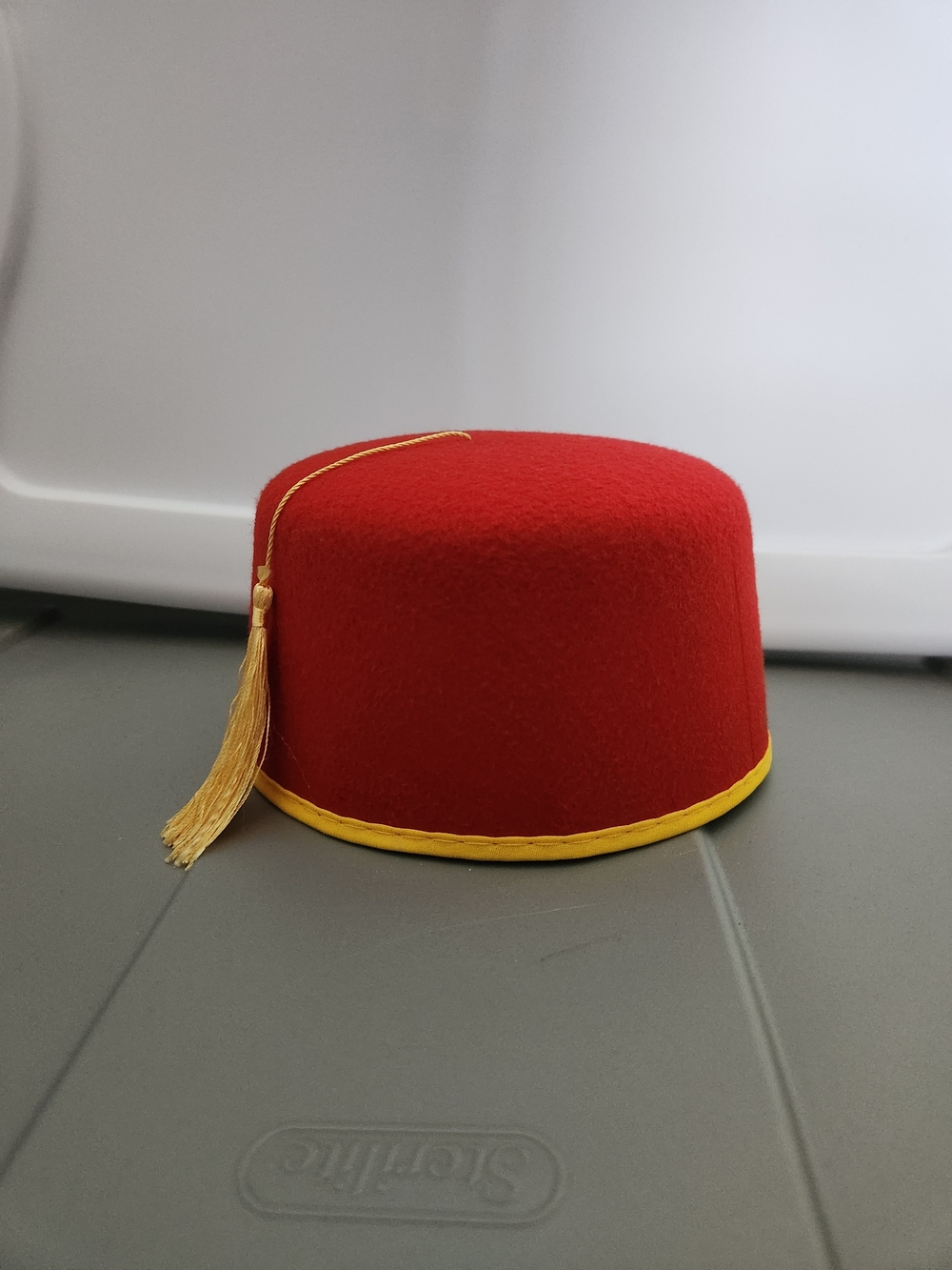 Red Felt Fez Hat with Gold Tassel